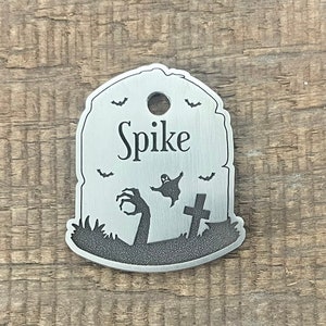 Tombstone Pet Tag, Spooky Pet ID Tag, Witch, Bats, Halloween Pet Tag, Custom Dog Tags, Dog Collar Tag