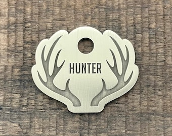 Antler Dog Tag, Pet ID Tag, Stag Pet Tag, Cat ID Tag, Custom Dog Tags, Dog Collar Tag