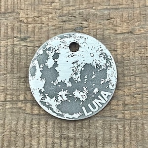 Luna Dog Tag, Full Moon Pet ID Tag, Space Dog Tag, Dog Collar Tag, Cat ID Tag