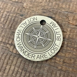 Not all who wander Pet ID Tag, Dog Collar Tag, Compass Pet Tag,  Custom Personalised Pet ID