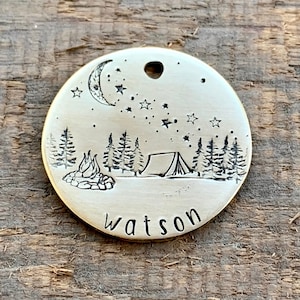 Camping Pet ID Tag, Dog ID Tag, Hand Stamped, Personalised Dog Tag, Custom Collar Tag