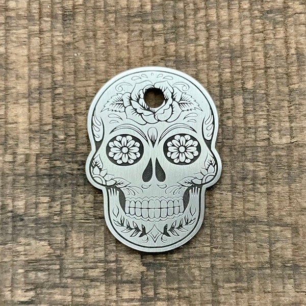 Sugar skull Dog Tag, Calavera Pet ID Tag, Cat ID Tag, Custom Dog Tags, Dog Collar Tag