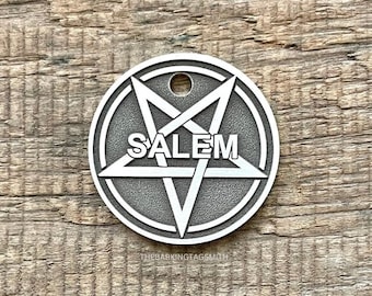 Pentagram Pet Tag, Cat, Kitten, Salem Pet ID Tag, Personalized Dog Tag, Witch, Halloween Pet Tag