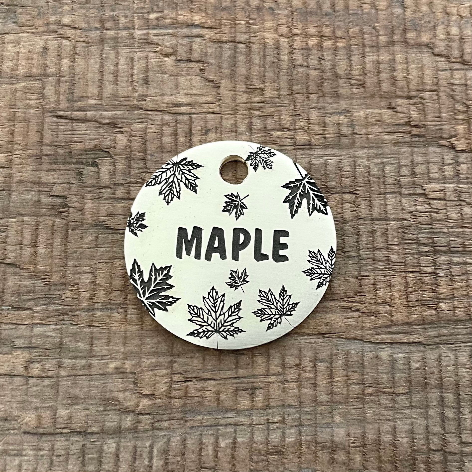 Maple Leaf Dog Tag, Pet ID Tag, Personalized Dog Tag, Microchip Pet Tag, Custom Dog Tags, Luna, Dog Collar Tag, Autumn, Fall, Floral