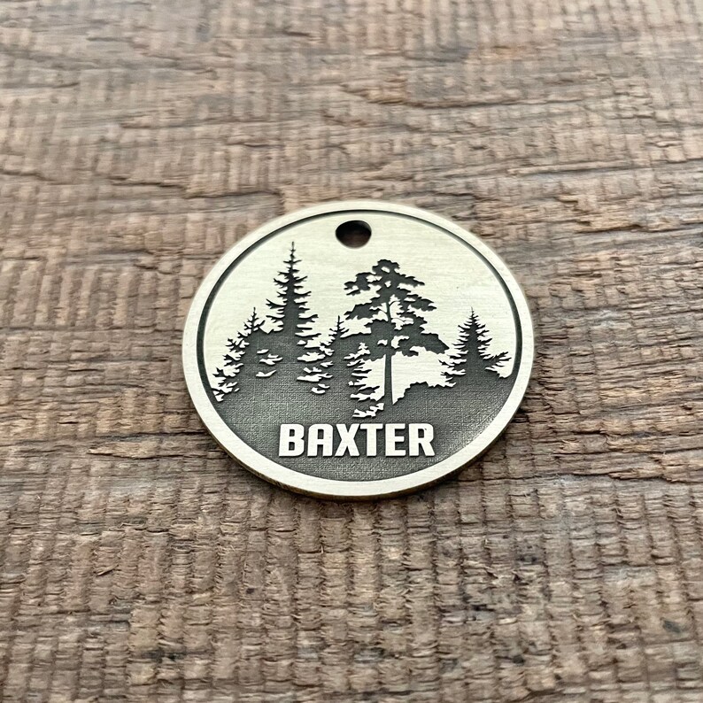 Bos hondenpenning, bomen huisdier ID-tag, kat ID-tag, gepersonaliseerde hondenpenning, microchip huisdier tag, custom, hondenhalsband tag, uniek, schattig, dik afbeelding 2