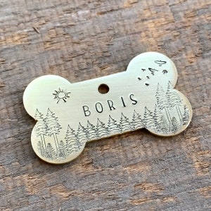 Bone Shape Dog Tag Personalised Custom Dog Tag For Dogs Wilderness Outdoors Themed Pet ID Tag
