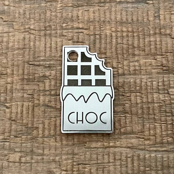 Chocolate Bar Dog Tag, Pet ID Tag, Personalized Dog Tag, Microchip Pet Tag, Custom Dog Tags, Fudge,, Dog Collar Tag, Unique, Cute, Thick