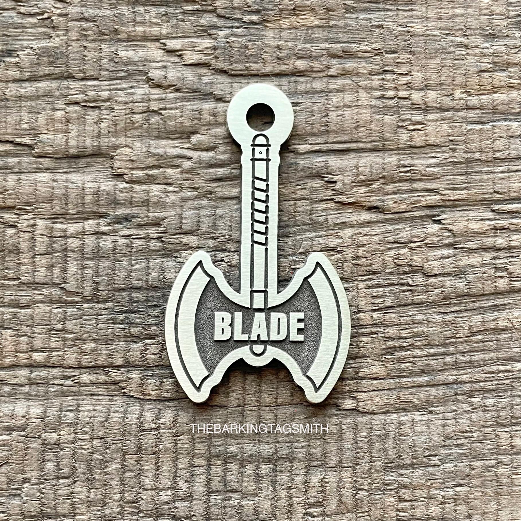Double-bladed Axe Dog Tag, Battle Axe Pet ID Tag, Viking, Celtic