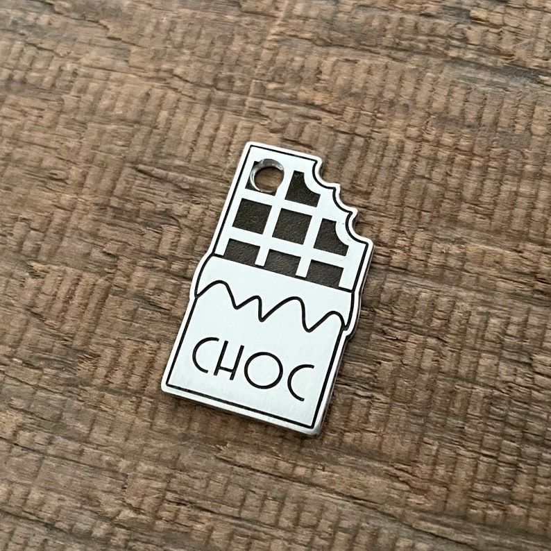 Chocolate Bar Dog Tag, Pet ID Tag, Personalized Dog Tag, Microchip Pet Tag, Custom Dog Tags, Fudge,, Dog Collar Tag, Unique, Cute, Thick image 4