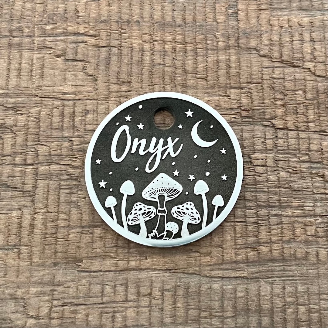 Mushroom Dog Tag, Pet ID Tag, Cat Collar Tag, Kitten, Personalized Dog