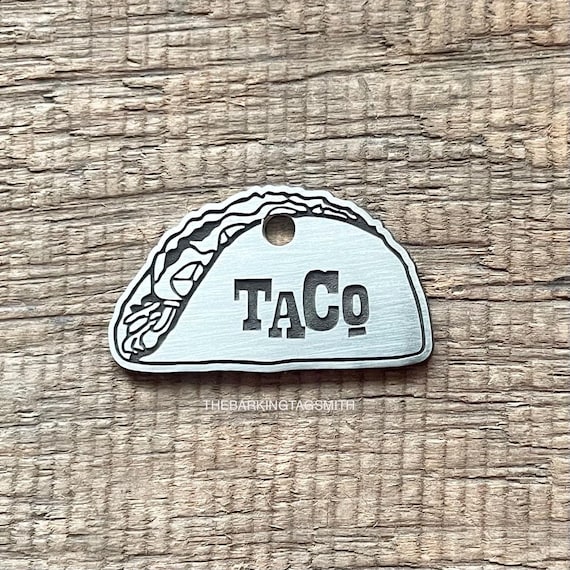 Taco Shape Dog Tag, Pet ID Tag, Personalized Dog Tag, Microchip Pet Tag, Custom Dog Tags, Dog Collar Tag, Unique, Cute, Thick