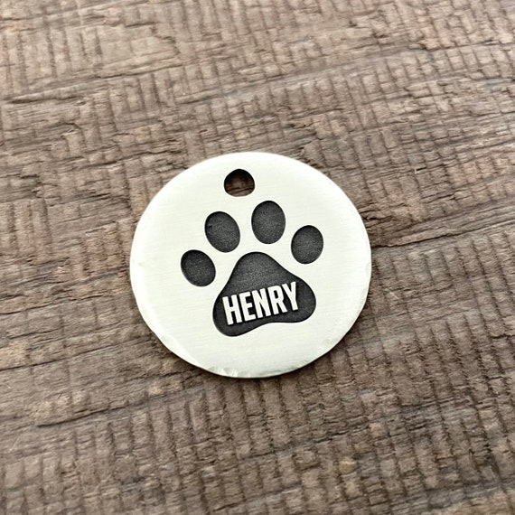 Paw Print Dog Tag Cat ID Tag Dog Tag Pet ID Tag Personalized Dog Tag Pet Tag Custom Dog Tags Dog Collar Tag Deep Engraving Etsy