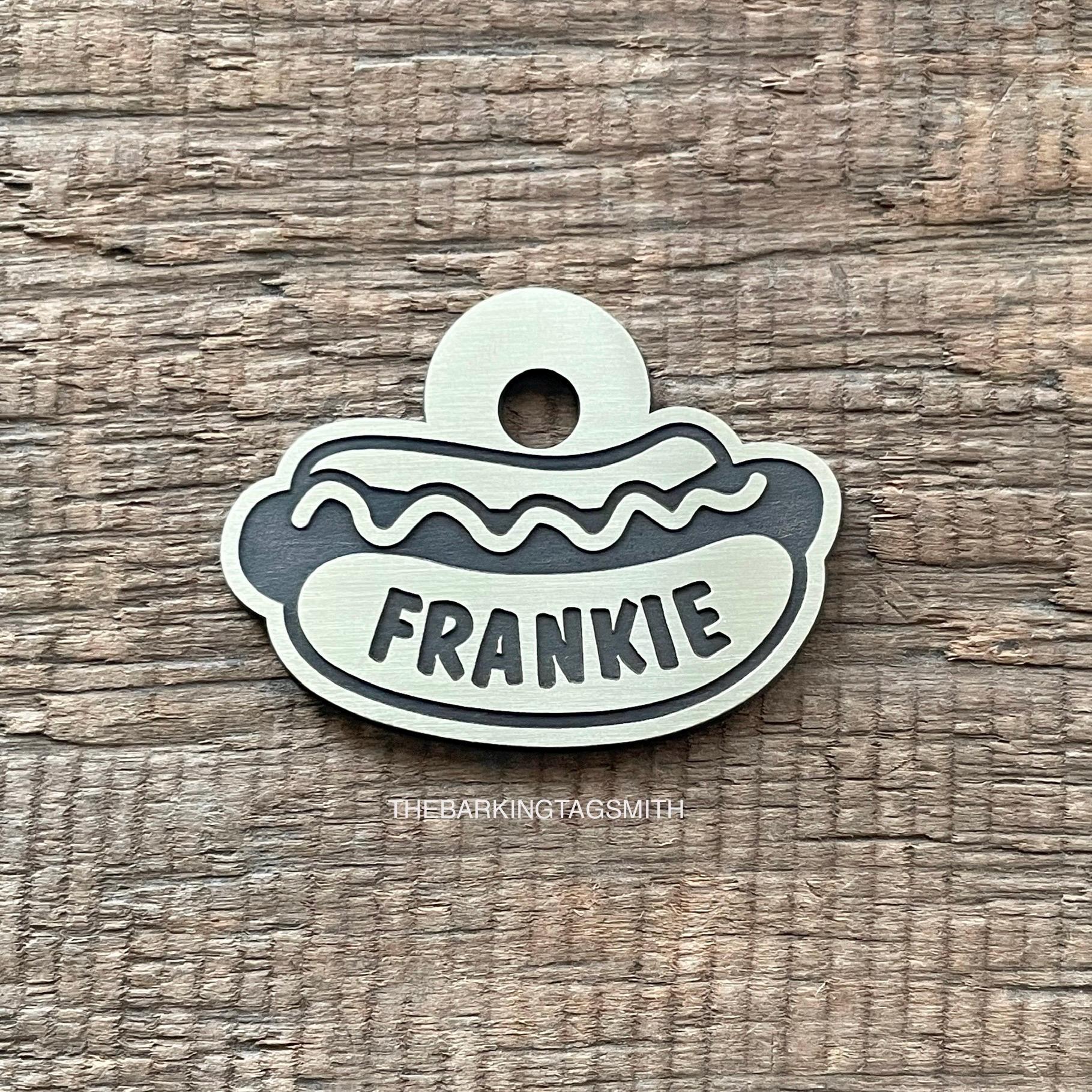 Hotdog Shaped Dog Tag, Frankfurter Pet ID Tag, Personalized Dog Tag, Custom Dog Tags, Dog Collar Tag, Unique, Cute,