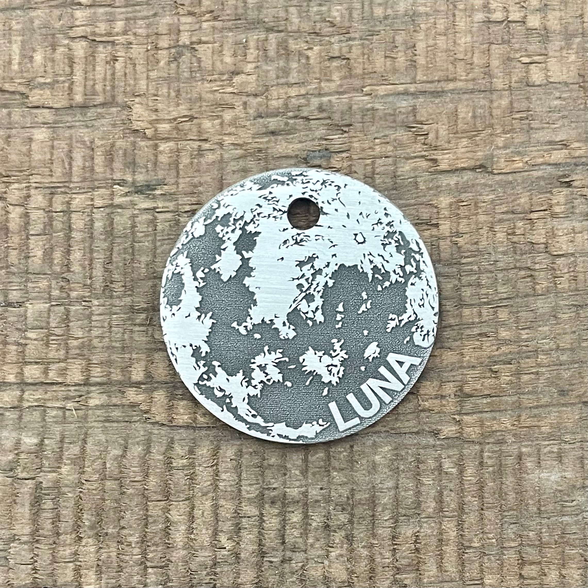 Luna Dog Tag Full Moon Pet ID Tag Space Dog Tag Dog Collar Etsy