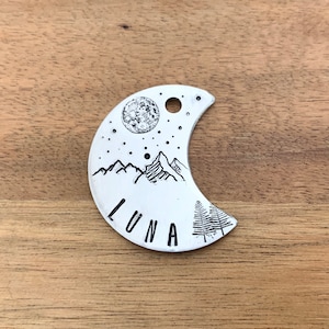 Moon Pet-ID-tag, gepersonaliseerd, op maat, huisdiertag, handgemaakt hondenpenning, kattentag, kat-ID-tag, kraaglabel, Luna, honden-ID-tag,