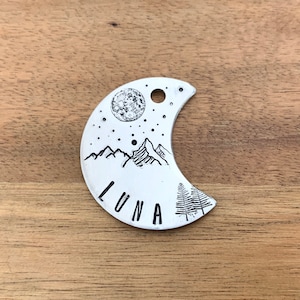 Moon Pet ID Tag, Personalised, Custom, Pet Tag, Hand Made Dog Tag, Cat Tag, Cat ID Tag, Collar Tag, Luna, Dog ID Tag,