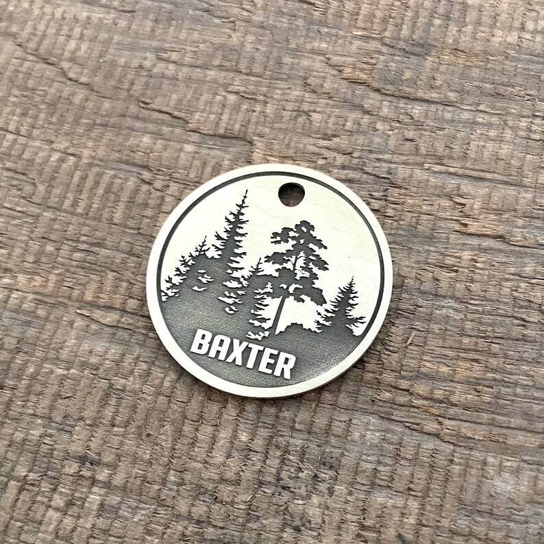 Bos hondenpenning, bomen huisdier ID-tag, kat ID-tag, gepersonaliseerde hondenpenning, microchip huisdier tag, custom, hondenhalsband tag, uniek, schattig, dik afbeelding 4