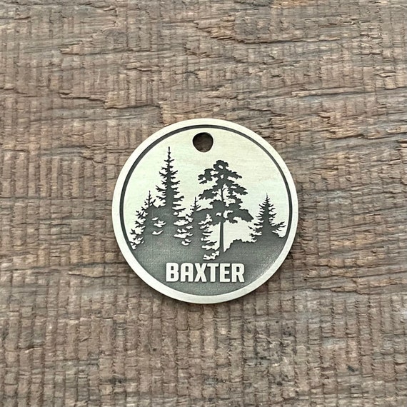 Forest Dog Tag, Trees Pet ID Tag, Cat ID Tag, Personalized Dog Tag, Microchip Pet Tag, Custom, Dog Collar Tag, Unique, Cute, Thick