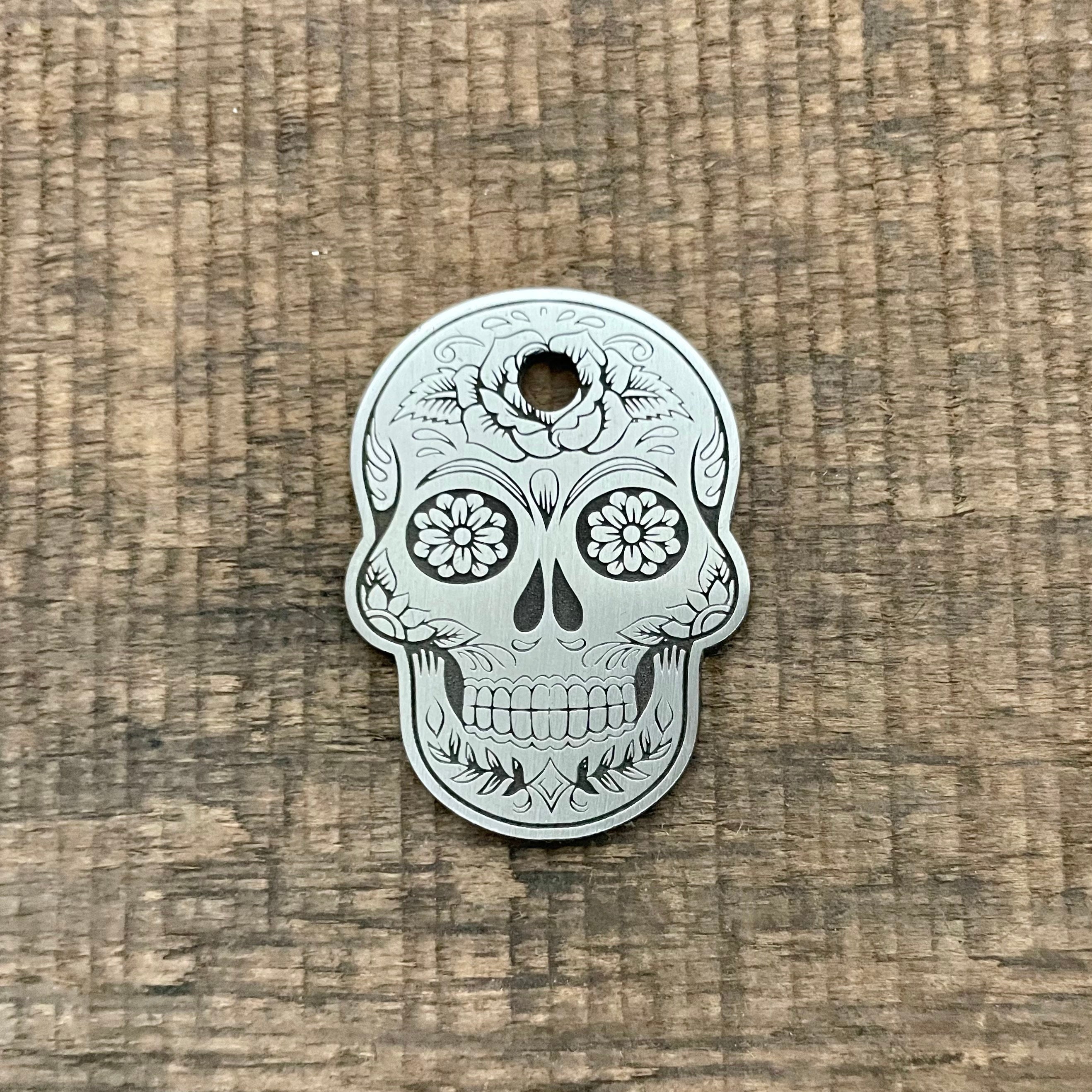 Sugar Skull Dog Tag, Calavera Pet ID Tag, Cat ID Tag, Custom Dog