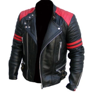 Men Two Tone Leather Jacket Black and Red Color Brando - Etsy