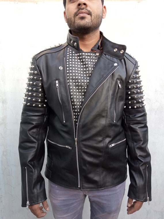 Mens Leather Spike stud Punk Rocker Driving Motorcycle Biker