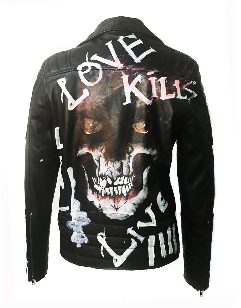 Men Halloween Love Kills Gothic Leather Jacket Rock Punk Etsy