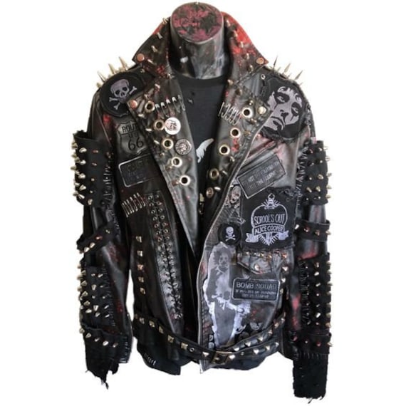 Men Spiked Biker Leather Steam Punk Jacket Rock and Roll - Etsy