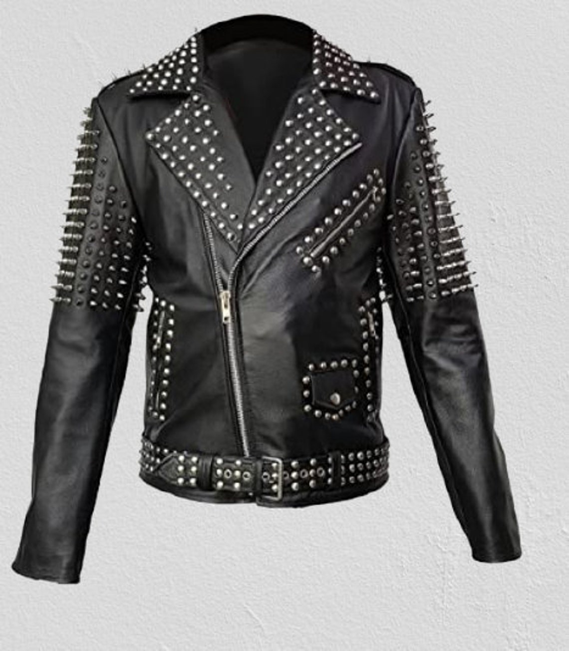 Men Black leather Retro Style Leather Jacket Emo Punk Fashion | Etsy
