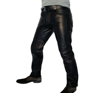 Handmade Men Leather Jeans Black Leather Pants Biker Trousers - Etsy