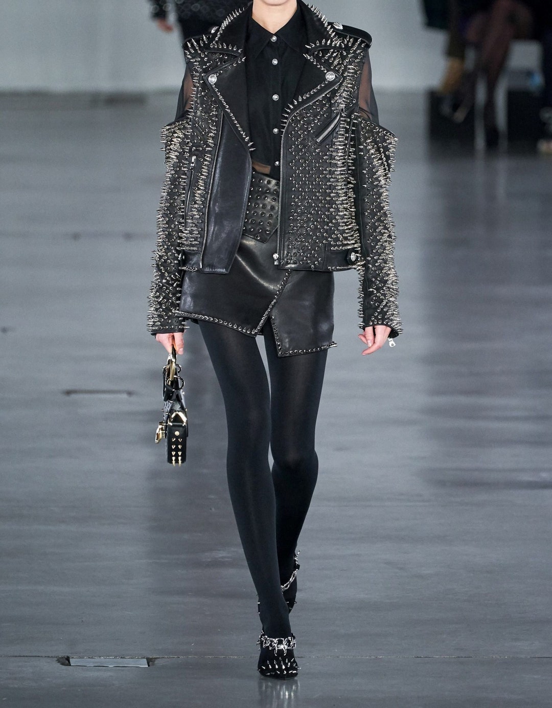 Women Black Leather Cold Shoulder Studded Jacket Studded - Etsy