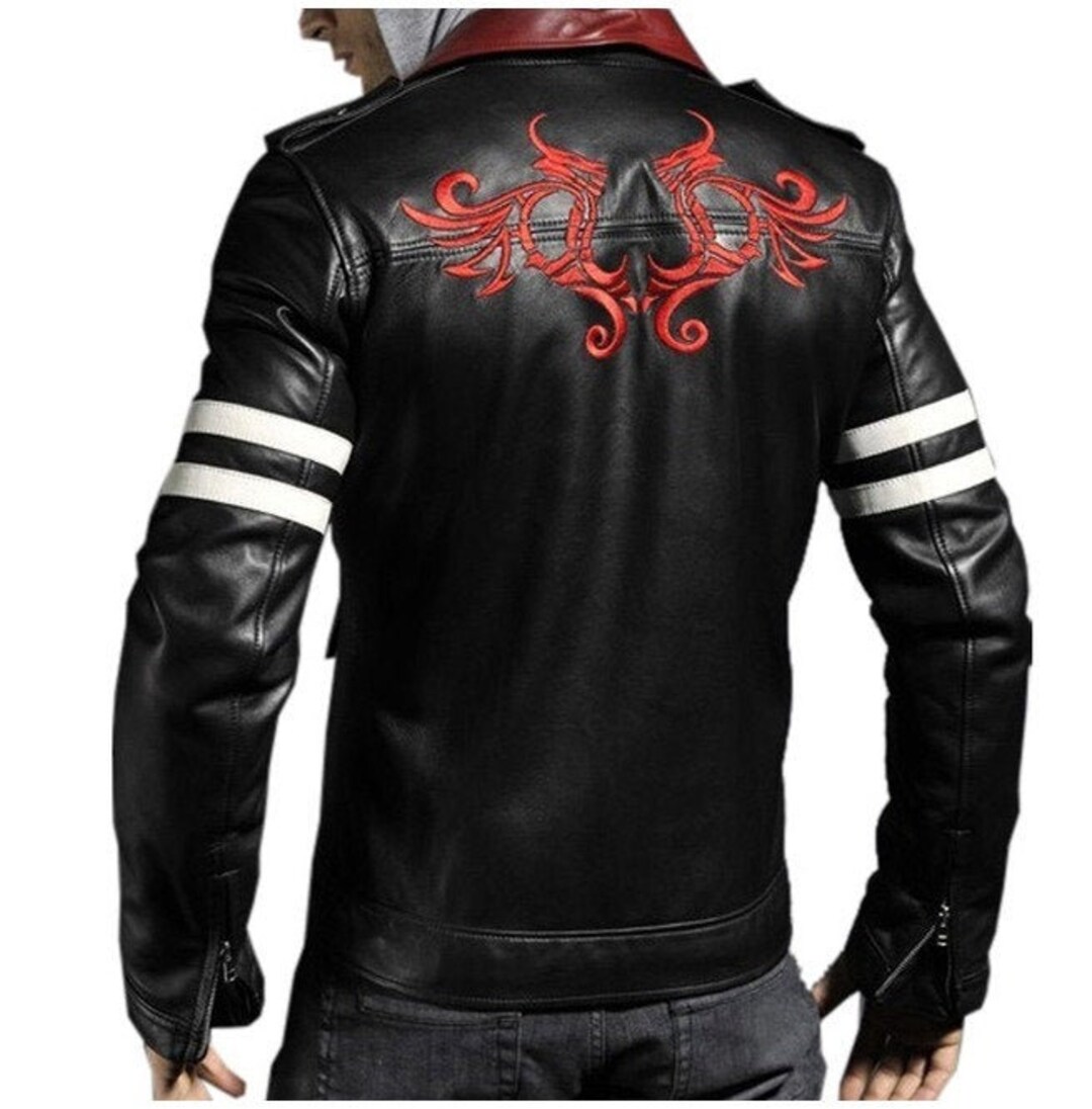 Handmade Men Stylish Hand Embroidery Leather Jacket Fashion Etsy