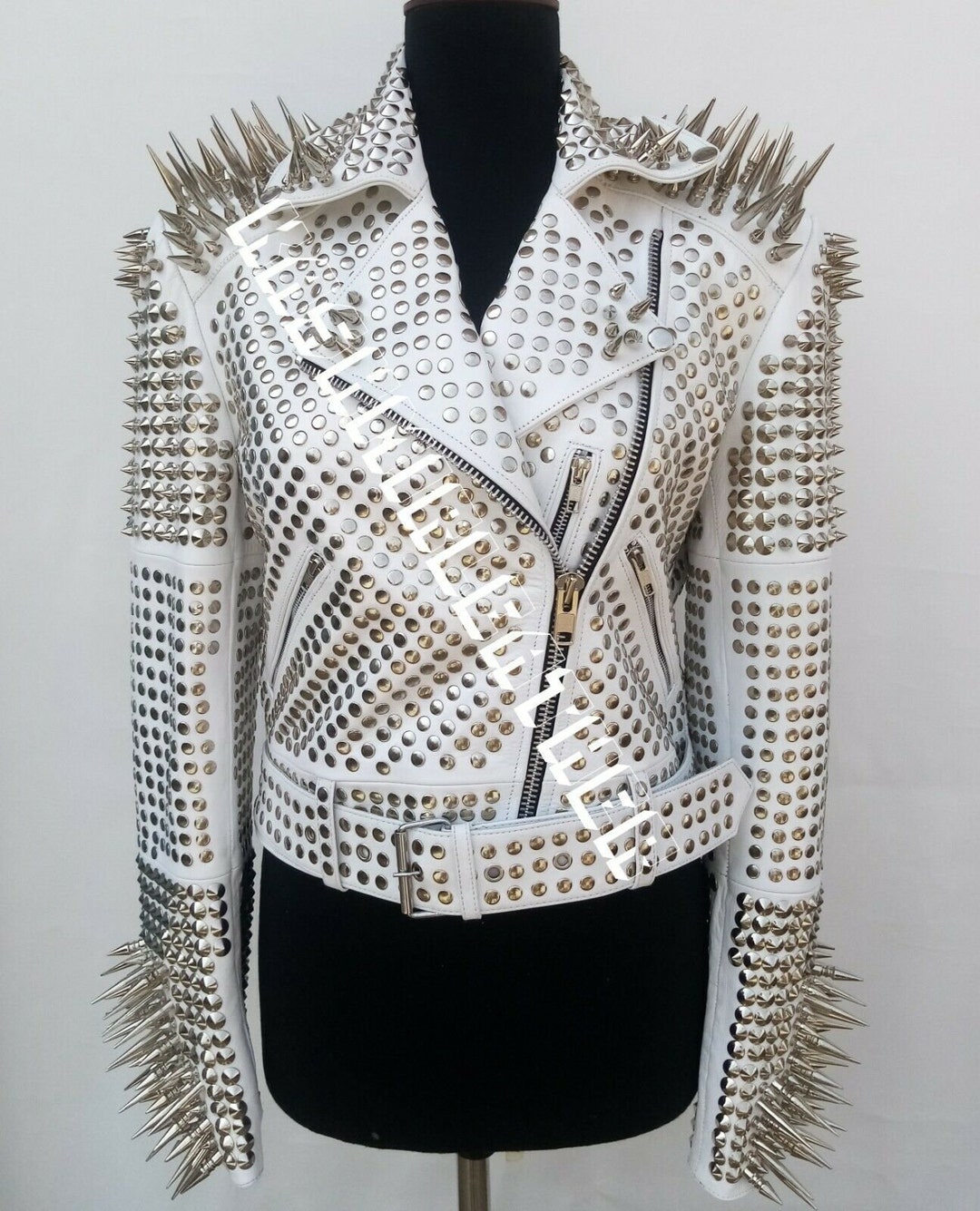 New Woman Punk White Silver Long Spiked Studded Brando Cow - Etsy