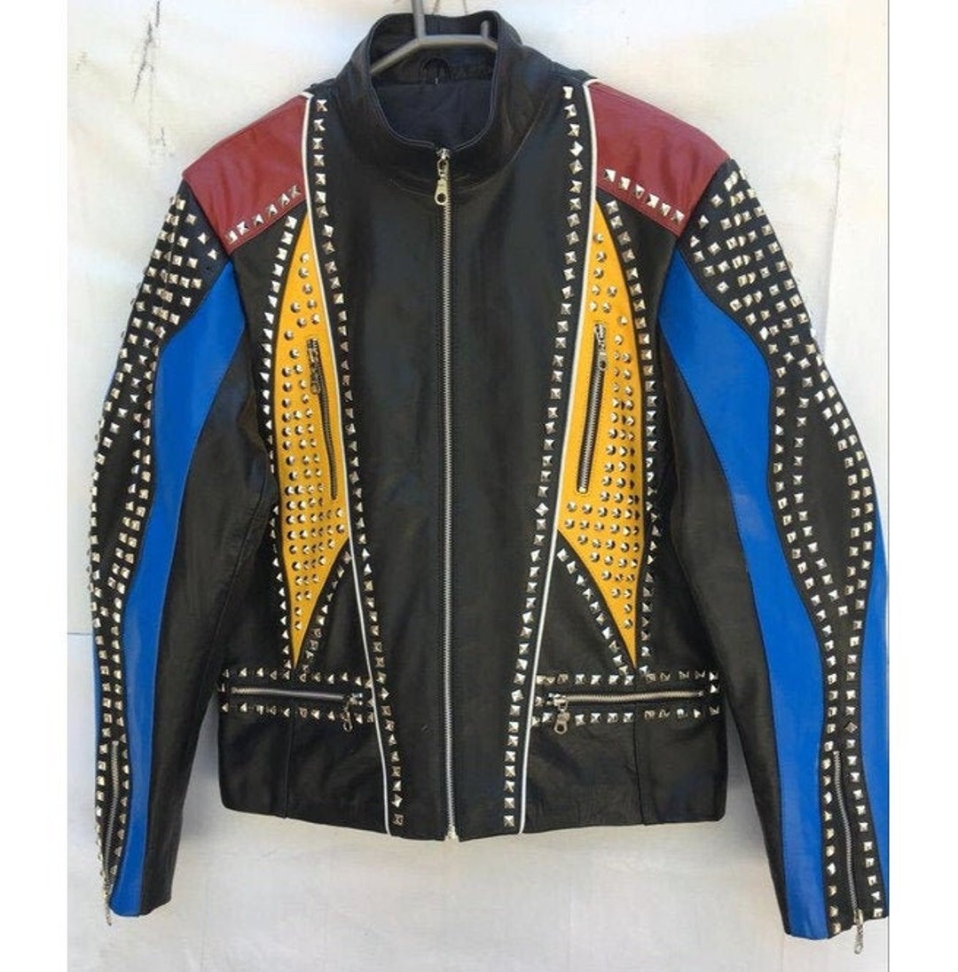 Handmade Multi Color Biker Jackets Real Leather Studded - Etsy