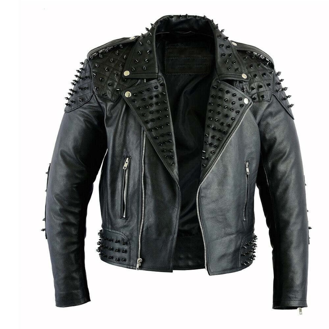 Black Gothic Style Studded Leather Jacket for Men Rock Punk - Etsy