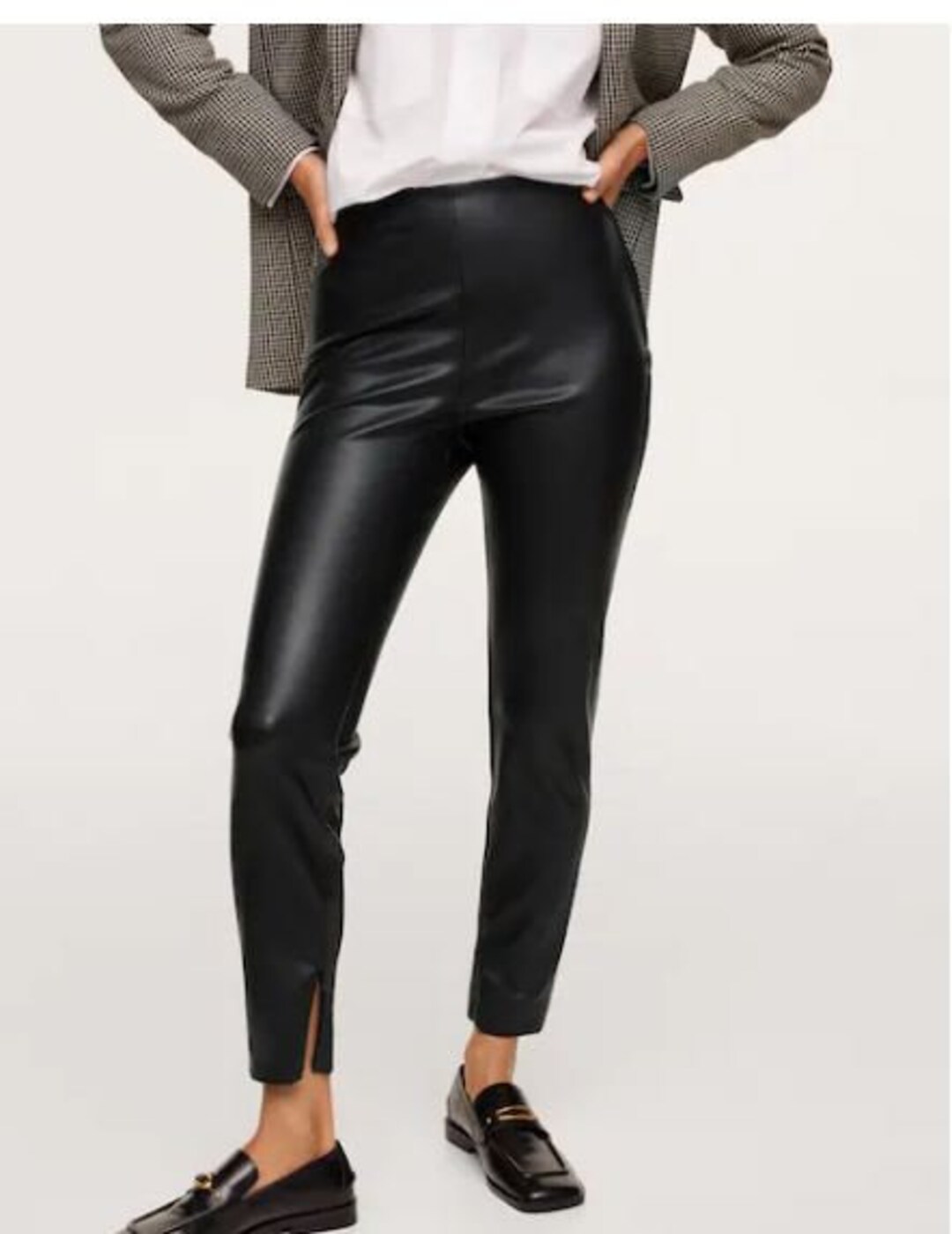 womens black leather biker pants