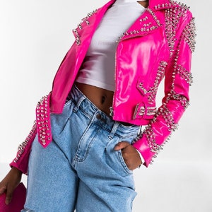 neon pink leather jacket