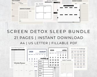 Screen Detox Sleep Bundle | Planners & Trackers | Digital Downloads | US Letter Printables | A4 | Fillable Version