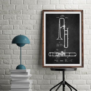 Trombone, Jazz Wall Art, Blueprint Poster, Patent Prints, Musician Gift, Trombone Player, Music Room Decor, Downloadable Prints, Jazz Art