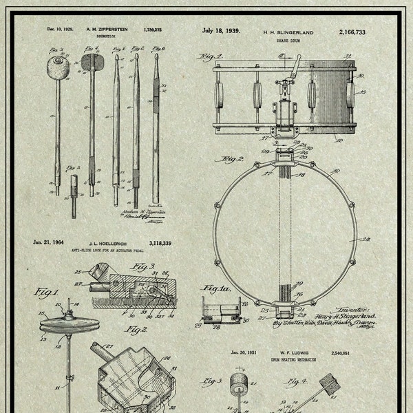 Baterista, Baquetas, Tambor de trampa, Póster de plano, Regalo de baterista, Batería, Diseño de patente, Regalo para baterista, Impresiones de patentes, Percusión, Batería