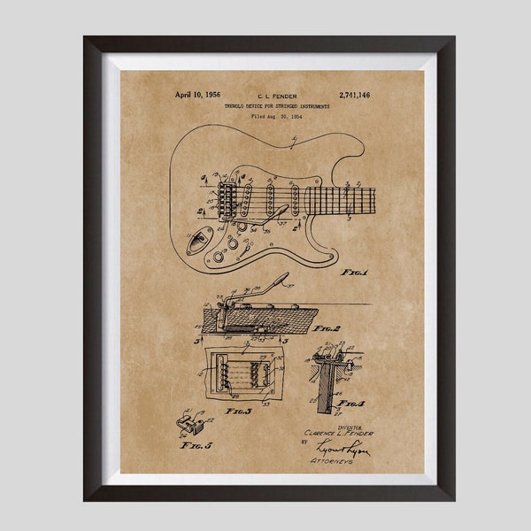 Guitar Poster Patent Print, Tremolo Device, Guitar Art Blueprint Poster, Music Wall Art Patent, Downloadable Prints, Guitar Blueprint