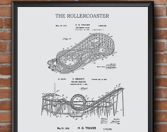 Coney Island, Roller Coaster, Patent Design, Amusement Park, Wall Art, Vintage Carnival, US Patent, Boys Room Wall Art, Blueprint Poster,