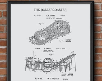 Coney Island, Roller Coaster, Patent Design, Amusement Park, Wall Art, Vintage Carnival, US Patent, Boys Room Wall Art, Blueprint Poster,