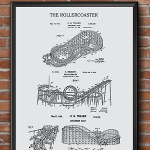 Coney Island, Roller Coaster, Patent Design, Amusement Park, Wall Art, Vintage Carnival, US Patent, Boys Room Wall Art, Blueprint Poster,