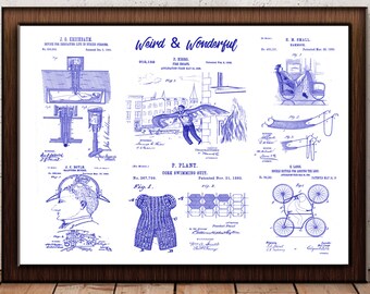 Weird Patent Designs, Funny Decor, Patent Design, Crazy Patent Ideas, Funny Patent Prints, US Patent, Blueprint Poster, Funny Patent