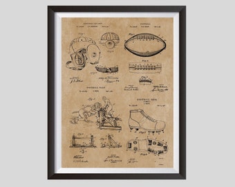 Regalo de fútbol, 4 impresiones de patentes, impresión de patente vintage arte de fútbol de la NFL, póster deportivo, regalo para fanáticos de los deportes de fútbol americano