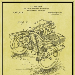 Motorcycle Art, Patent Print, Motorcycle Gifts, Sidecar, Downloadable Prints, Mechanic Gift, Vintage Motorcycle