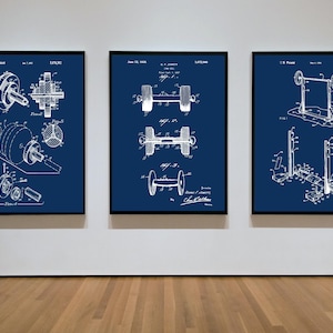 Set of 3, Dumbbell Weightlifting Patent Print Group, Downloadable Prints, Weight Lifting Blueprint Posters, Gym Wall Art Decor, Body Builder