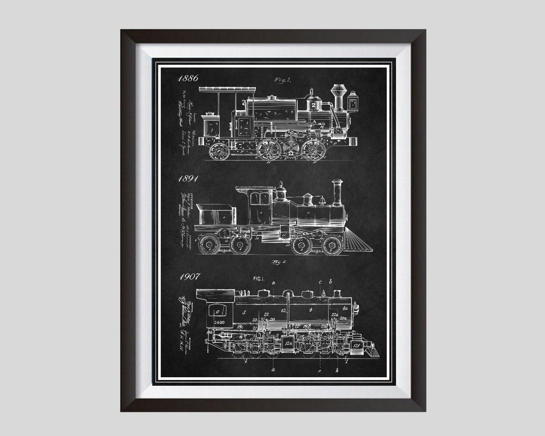 patents wall art printable poster illustration gifts LOCOMOTIVE vintage patent drawing print digital download retro patent drawings prints