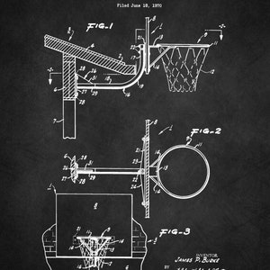 May include: Black and white line drawing of a basketball backboard and support system patent. The patent is titled "Basketball Backboard and Backboard Support" and was filed on June 18, 1970. The patent number is 3,702,700. The drawing shows three different views of the backboard and support system.