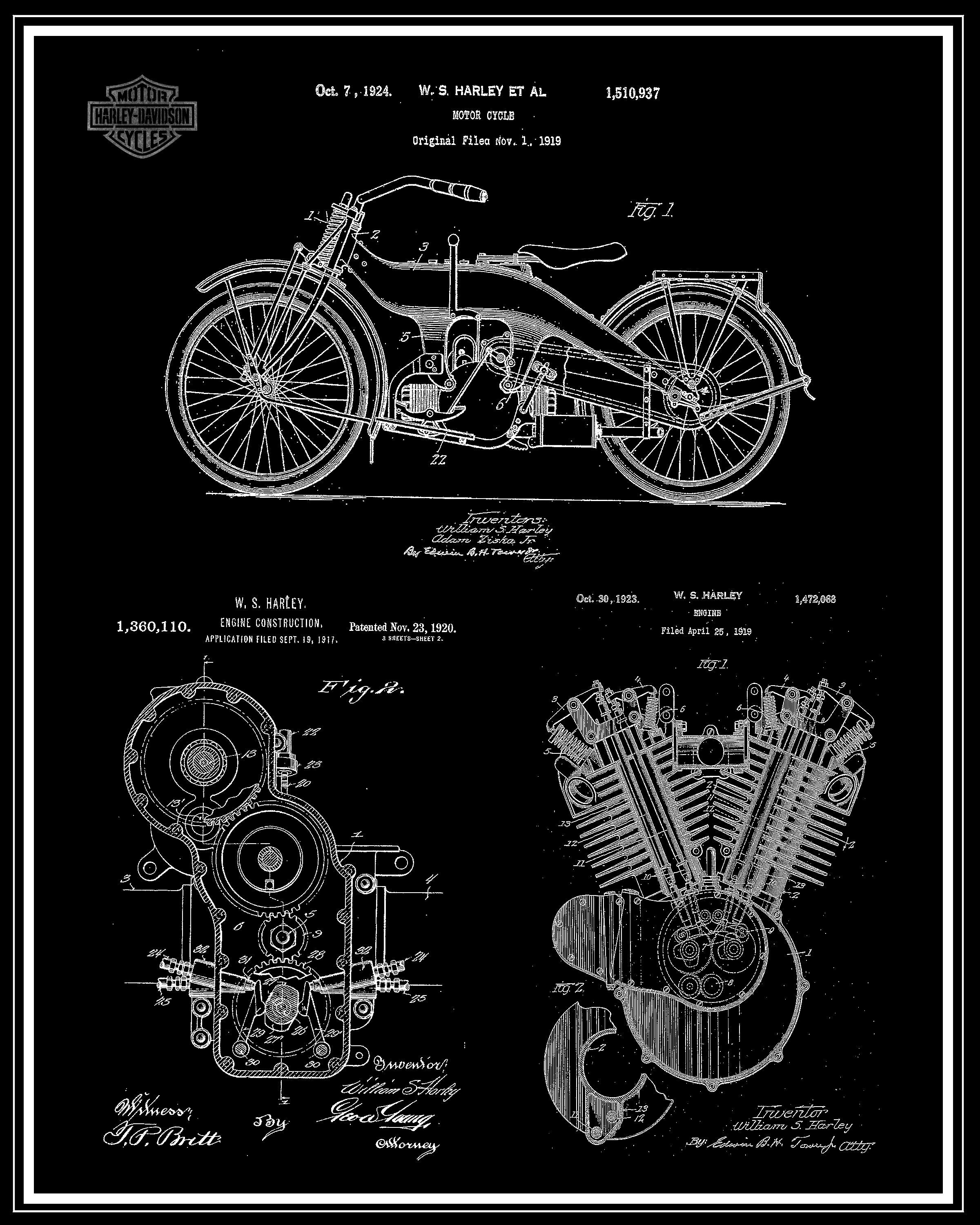 Harley Davidson Patent Print Harley Motorcycle Motorcycle | Etsy